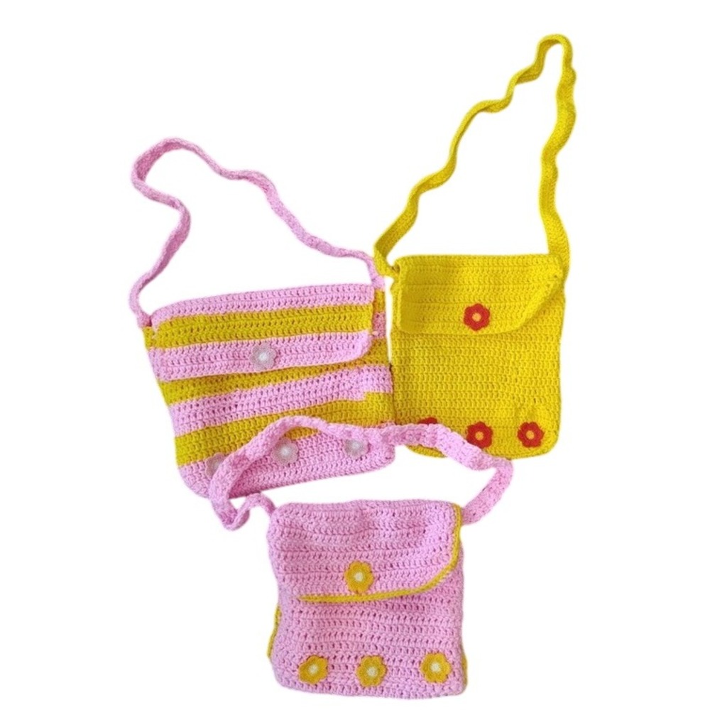 Handmade Crochet Flower Purses - Pink and Yellow